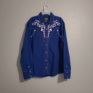 El General Western Cowboy Shirt Pearl Snap Royal Blue Embroidered  Zise XXL